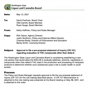 WSLCB - Board Meeting (May 12, 2021) - Handout - 4A - Cannabis - THC - CR-101 - Excerpt