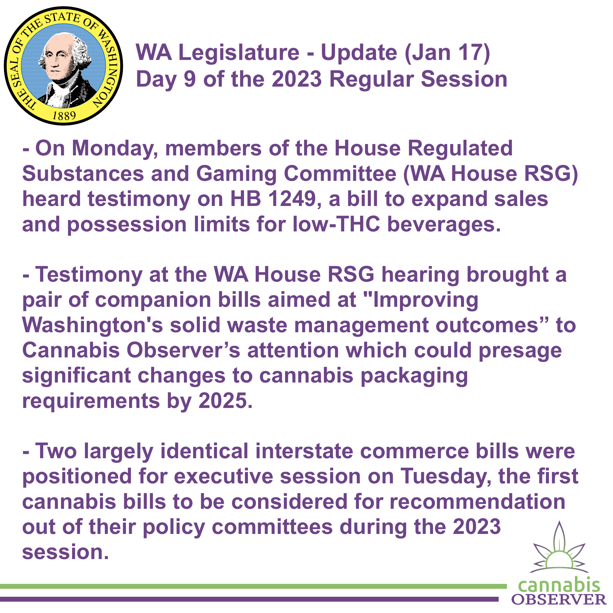 WA Legislature Update (January 17, 2023) Cannabis Observer