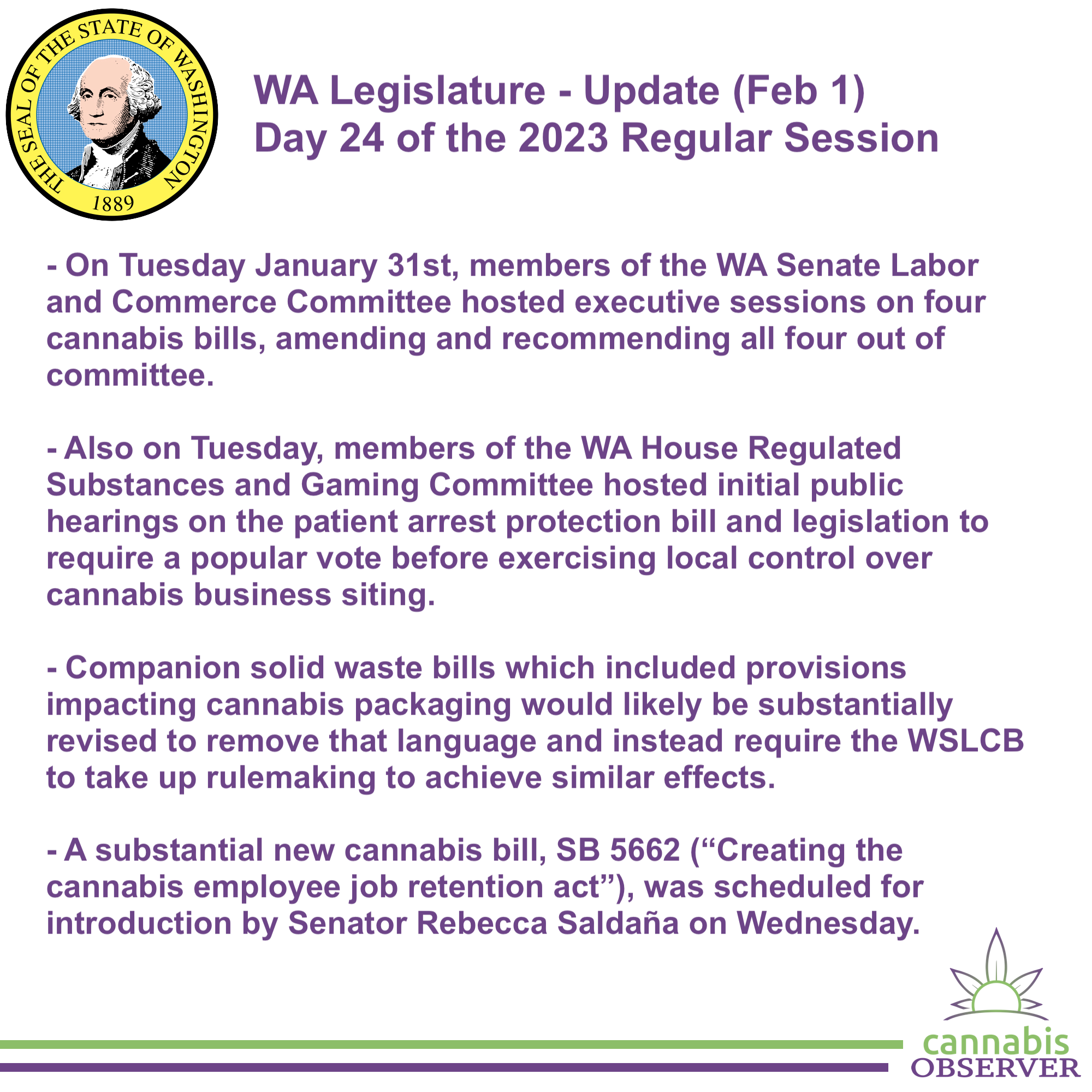 WA Legislature Update (February 1, 2023) Cannabis Observer