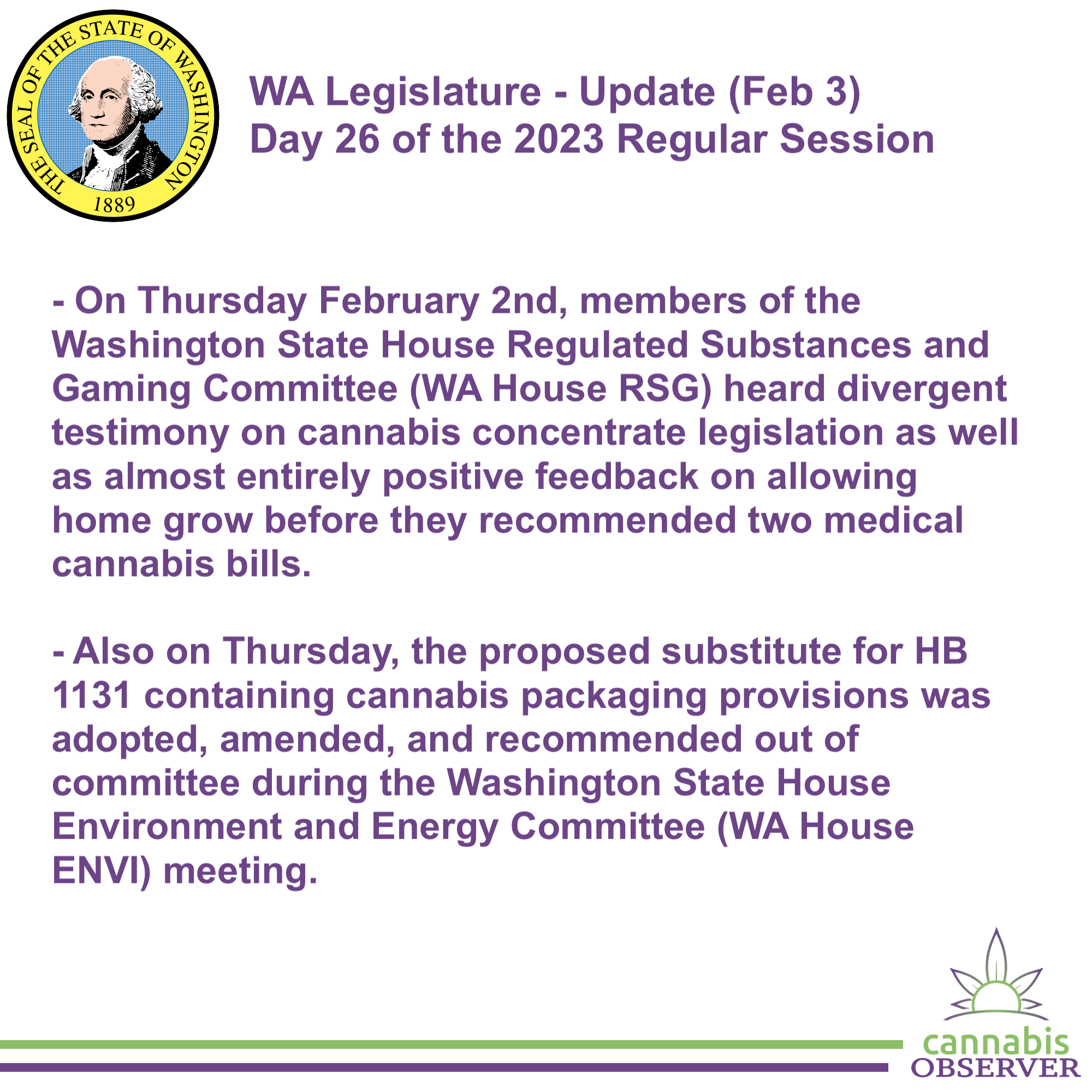 WA Legislature - Update (February 3, 2023) | Cannabis Observer