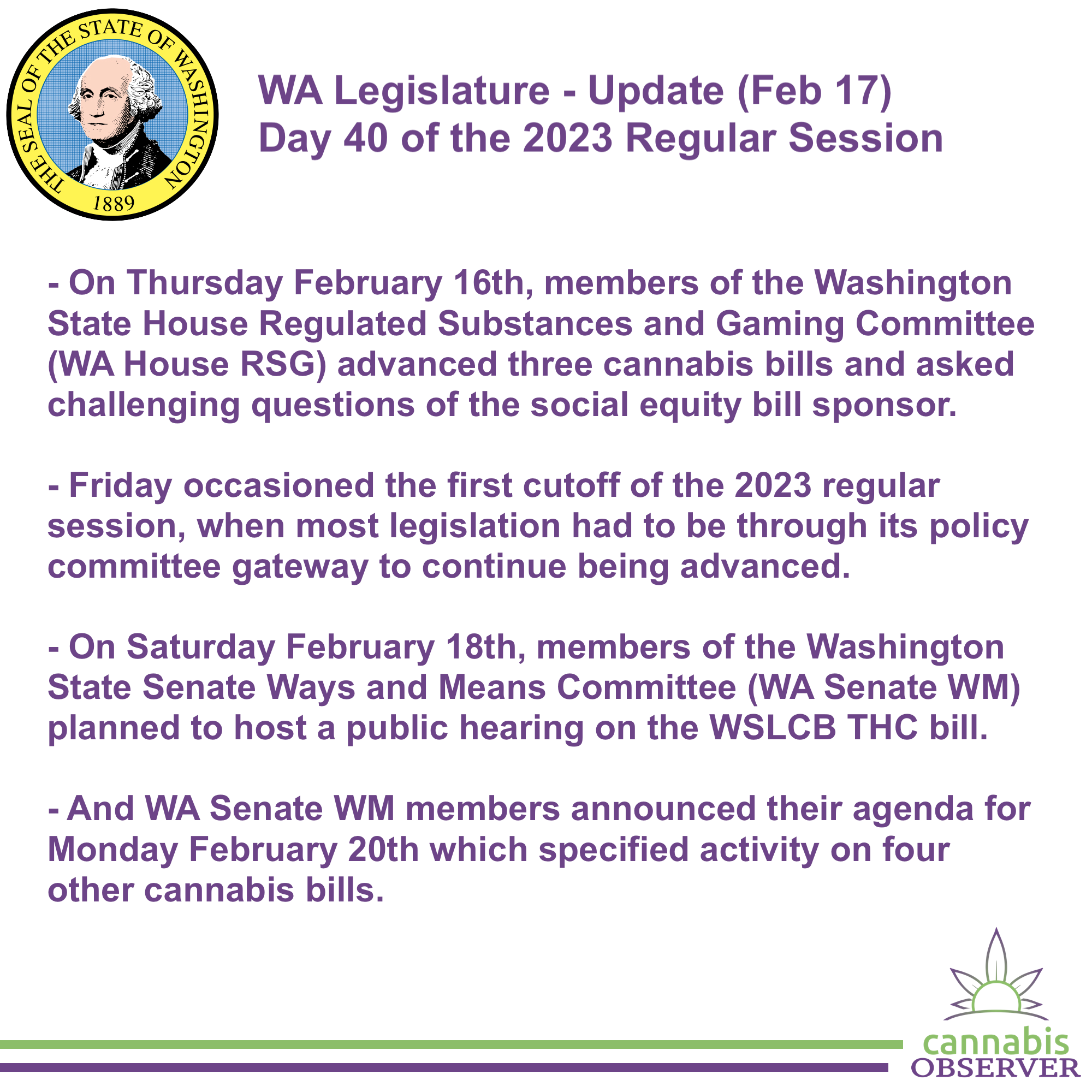 WA Legislature Update (February 17, 2023) Cannabis Observer