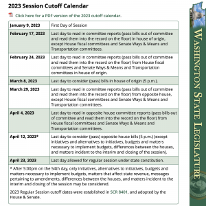 WA Legislature - 2023 Cutoff Calendar
