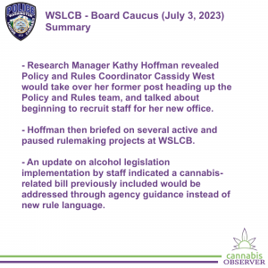 2023-07-03 - WSLCB - Board Caucus - Summary - Takeaways