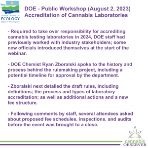 2023-08-02 - DOE - Webinar - Accreditation of Cannabis Laboratories - Public Workshop - Summary - Takeaways