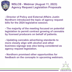 2023-08-11 - WSLCB - Webinar - Agency Request Legislation Proposals - Summary - Takeaways