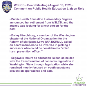 2023-08-16 - WSLCB - Board Meeting - Comment on the Public Health Education Liaison Role - Takeaways