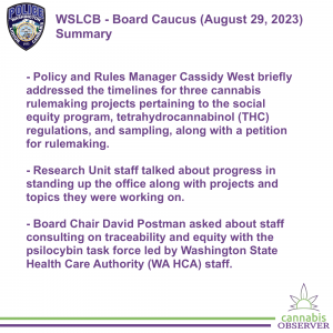 2023-08-29 - WSLCB - Board Caucus - Summary - Takeaways