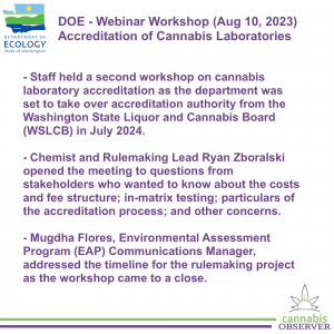 2023-08-10 - DOE - Webinar - Accreditation of Cannabis Laboratories - Public Workshop - Summary - Takeaways