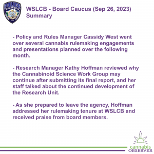 2023-09-26 - WSLCB - Board Caucus - Summary - Takeaways