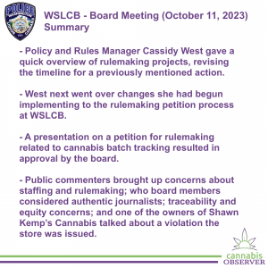 2023-10-11 - WSLCB - Board Meeting - Summary - Takeaways