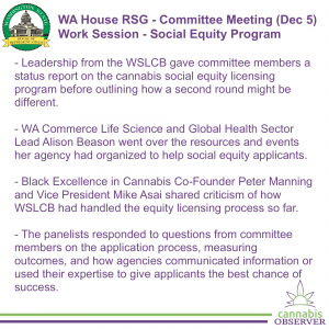 2023-12-05 - WA House RSG - Committee Meeting - Work Session - Cannabis Social Equity Program - Takeaways