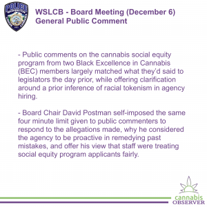 2023-12-06 - WSLCB - Board Meeting - General Public Comment - Takeaways