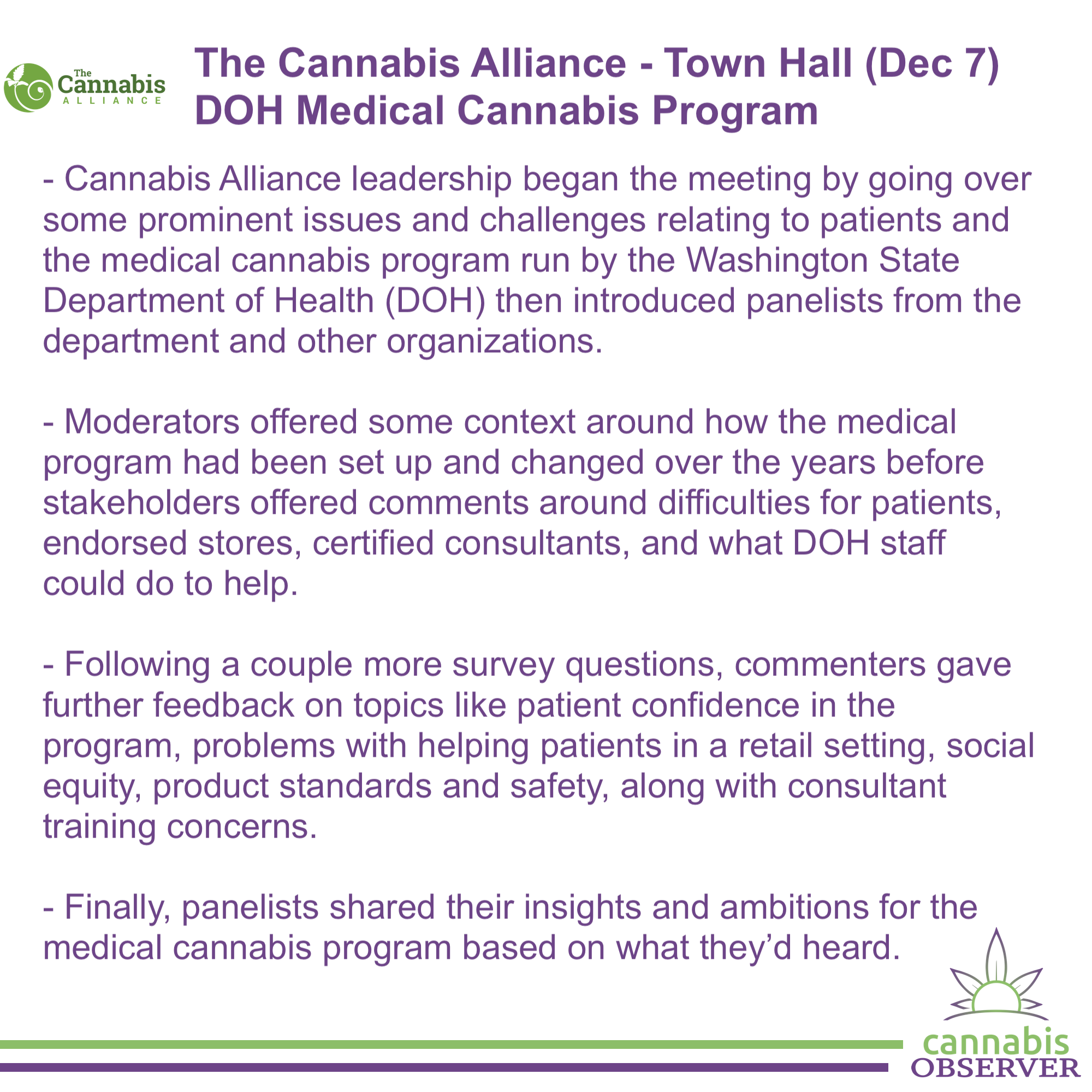 The Cannabis Alliance - Town Hall - DOH Medical Cannabis Program 