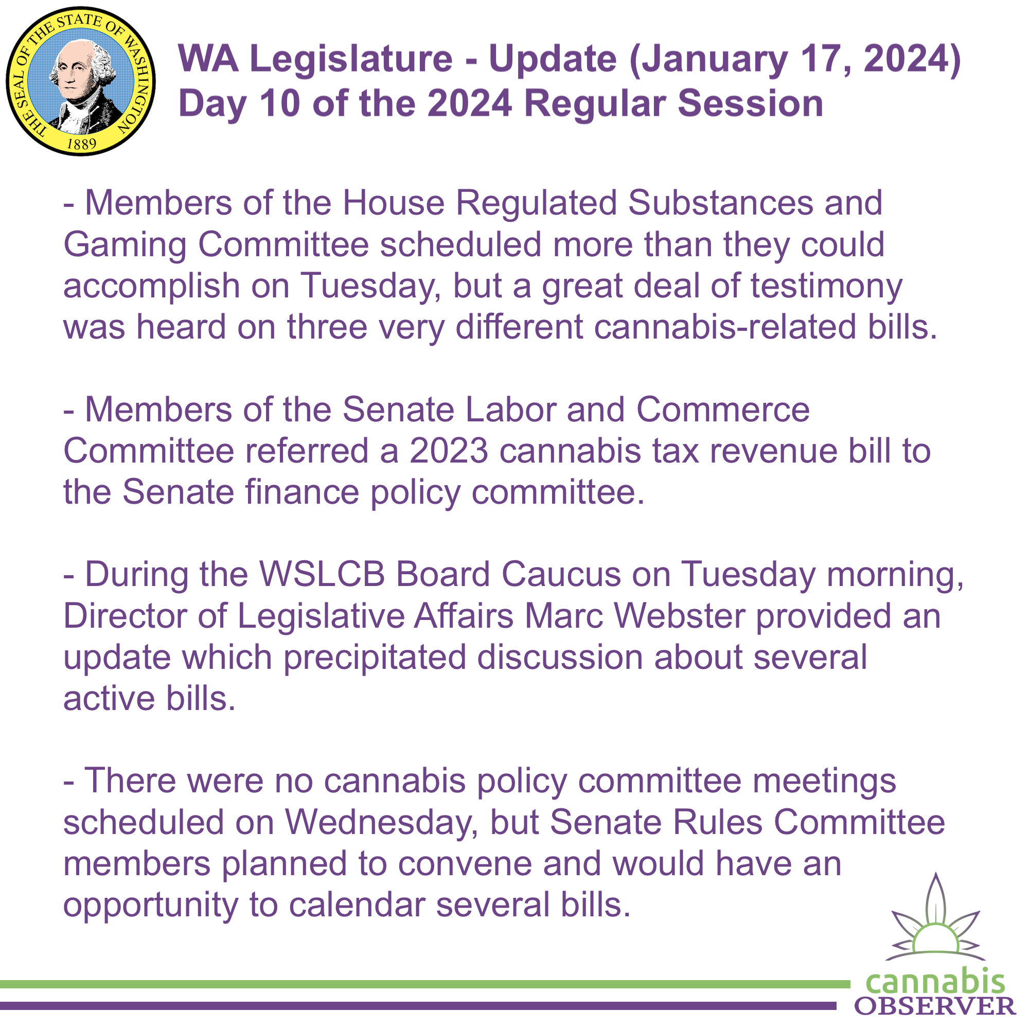 WA Legislature Update January 17 2024 Cannabis Observer   2024 01 17 Wa Legislature Update Takeaways 