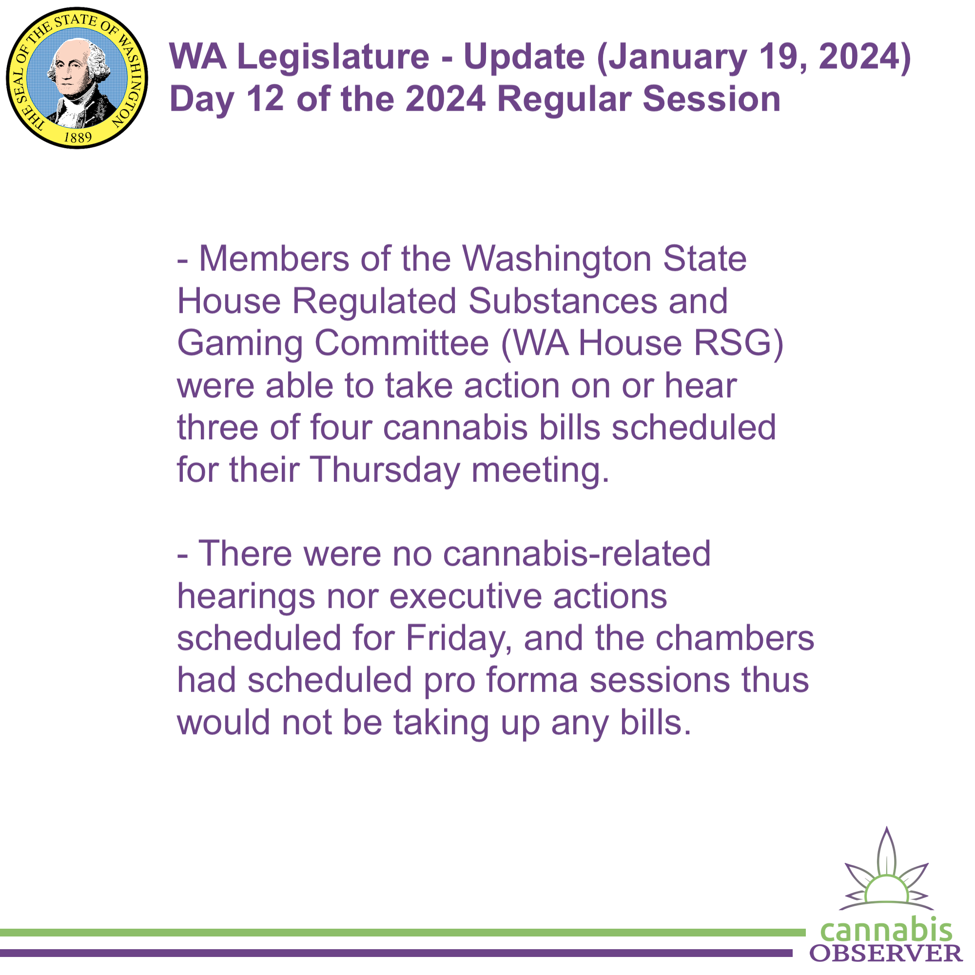 WA Legislature Update (January 19, 2024) Cannabis Observer