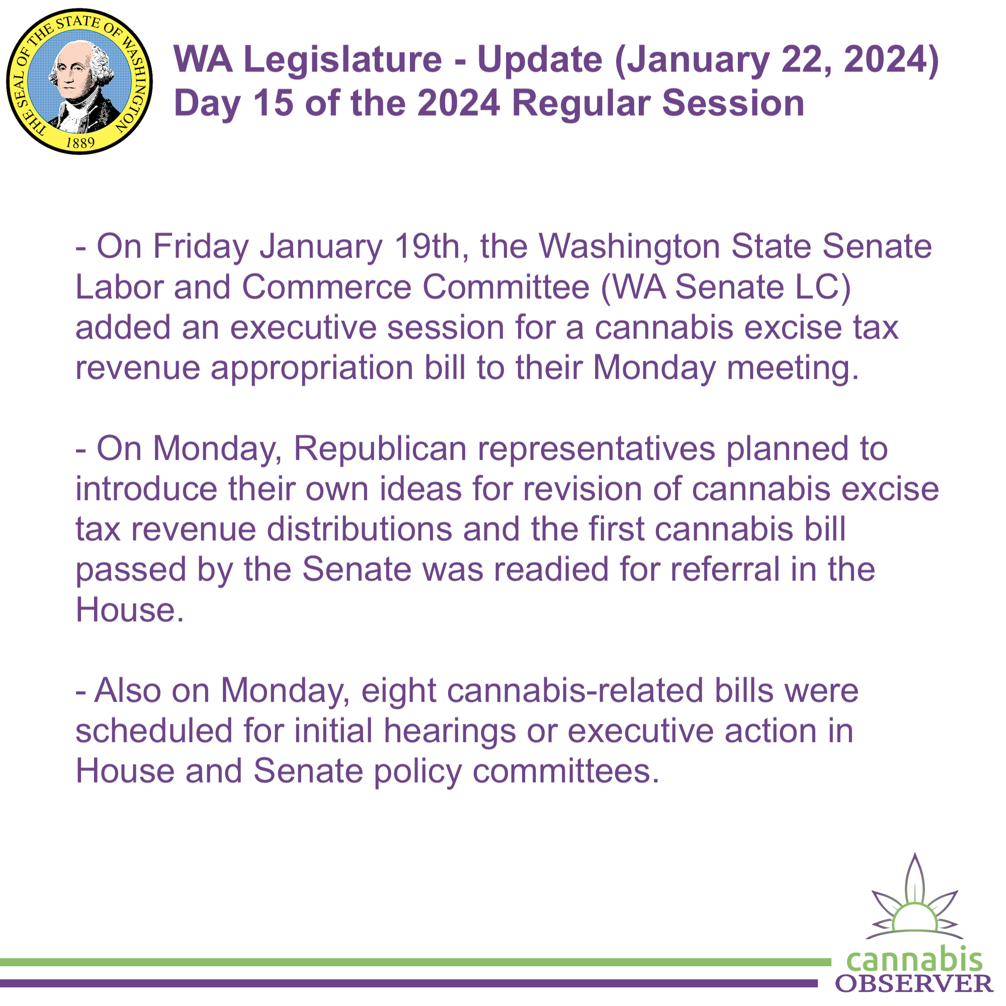 WA Legislature Update (January 22, 2024) Cannabis Observer