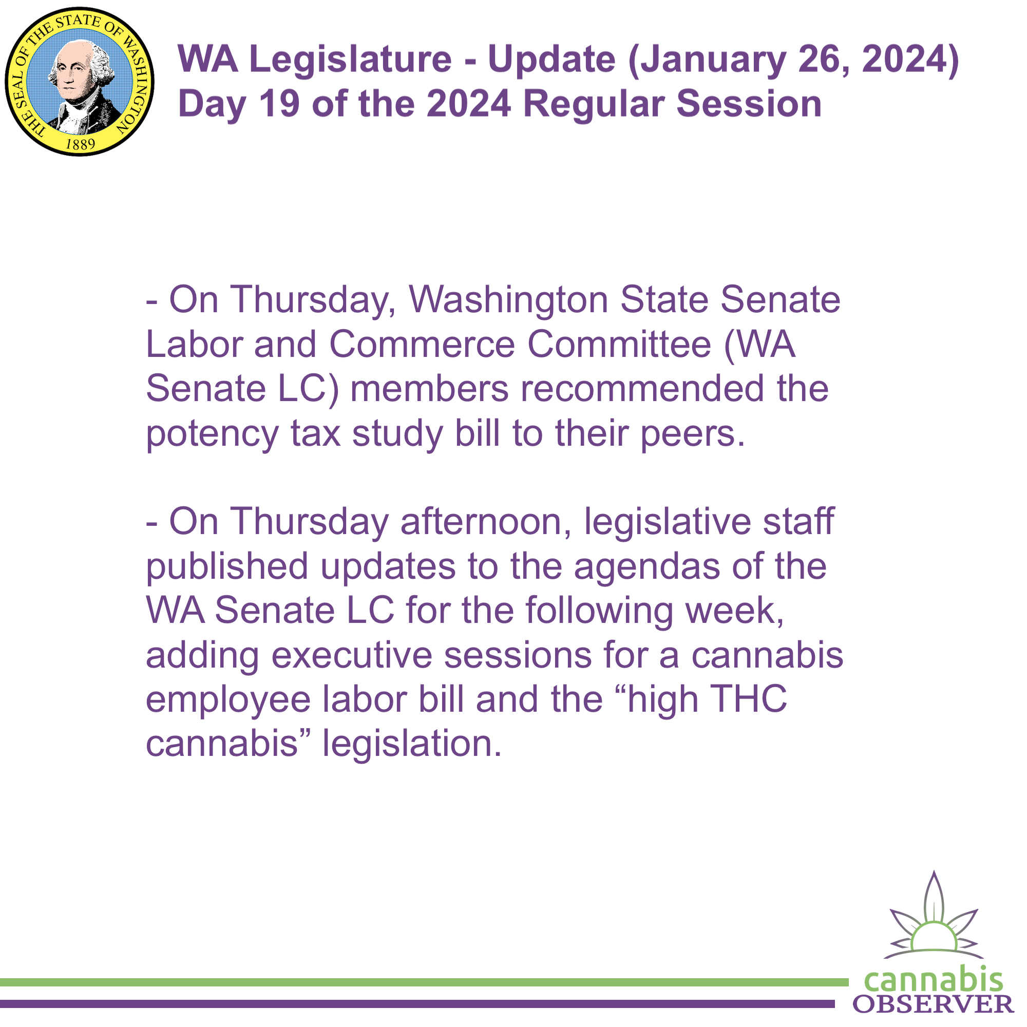 WA Legislature Update (January 26, 2024) Cannabis Observer