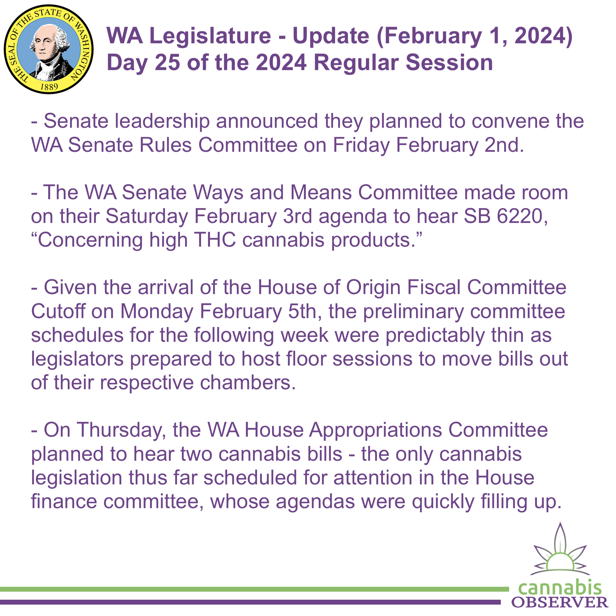 WA Legislature Update (February 1, 2024) Cannabis Observer