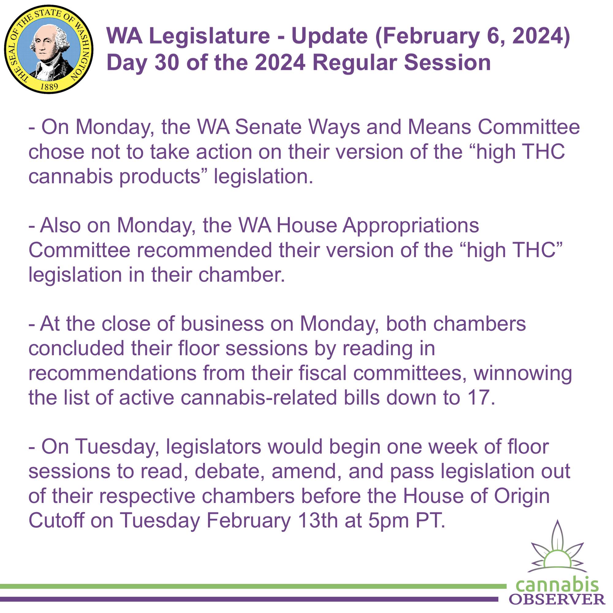 WA Legislature Update (February 6, 2024) Cannabis Observer