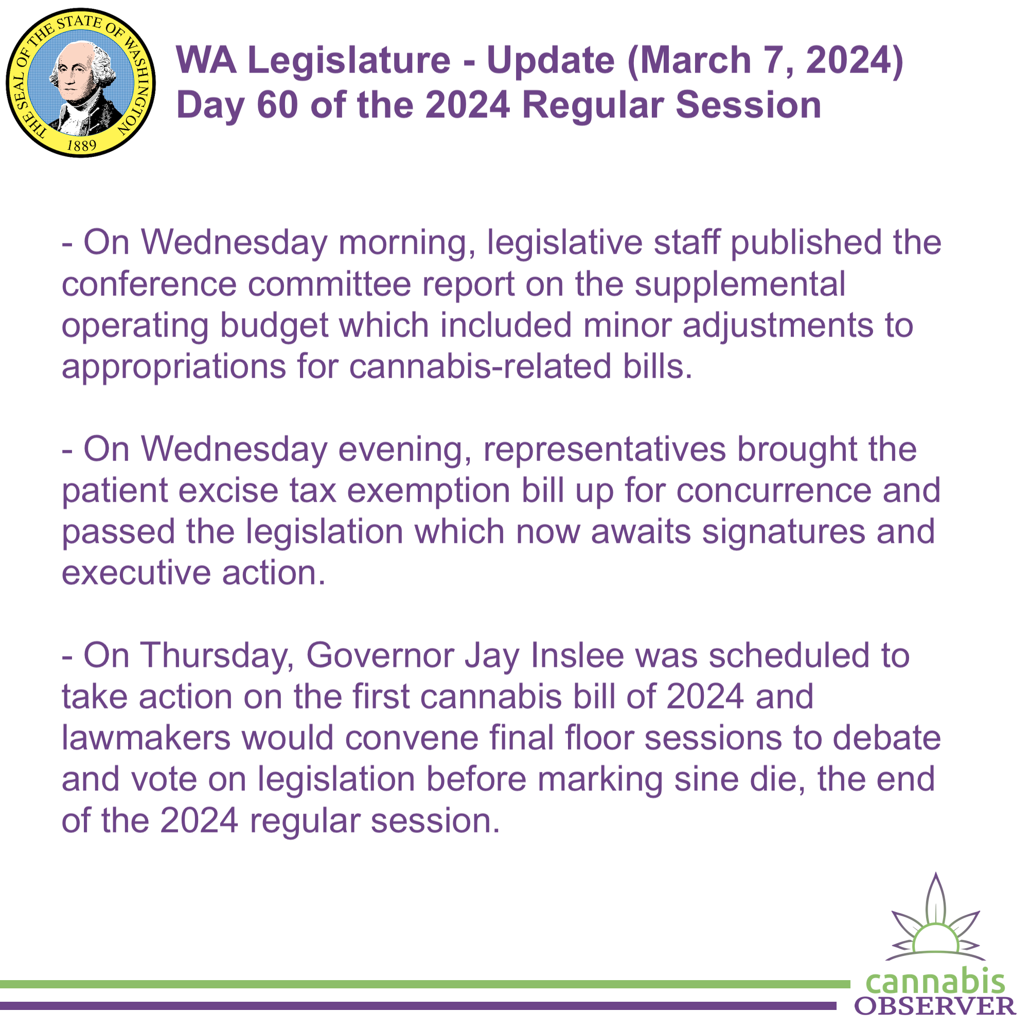 WA Legislature Update (March 7, 2024) Cannabis Observer