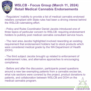 2024-03-11 - WSLCB - Focus Group - Retail Medical Cannabis Endorsements - Summary - Takeaways