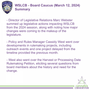 2024-03-12 - WSLCB - Board Caucus - Summary - Takeaways