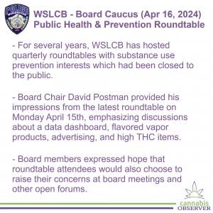2024-04-16 - WSLCB - Board Caucus - Public Health and Prevention Roundtable Review - Takeaways