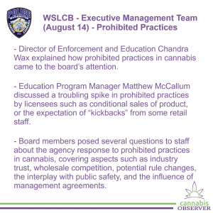 2024-08-14 - WSLCB - Executive Management Team - Prohibited Practices - Takeaways