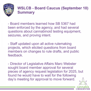 2024-09-10 - WSLCB - Board Caucus - Summary - Takeaways