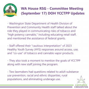 2024-09-17 - WA House RSG - Committee Meeting - DOH YCCTPP Update - Takeaways