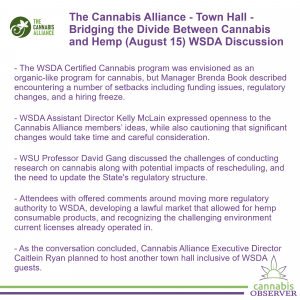 2024-08-15 - The Cannabis Alliance - Town Hall - Bridging the Divide Between Cannabis and Hemp - WSDA Discussion - Takeaways