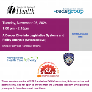 DOH YCCTPP - Webinar - A Deeper Dive Into Legislative Systems and Policy Analysis - Closed to the Cannabis Industry