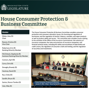 Washington State House Consumer Protection and Business Committee (WA House CPB) - Members - Jurisdiction